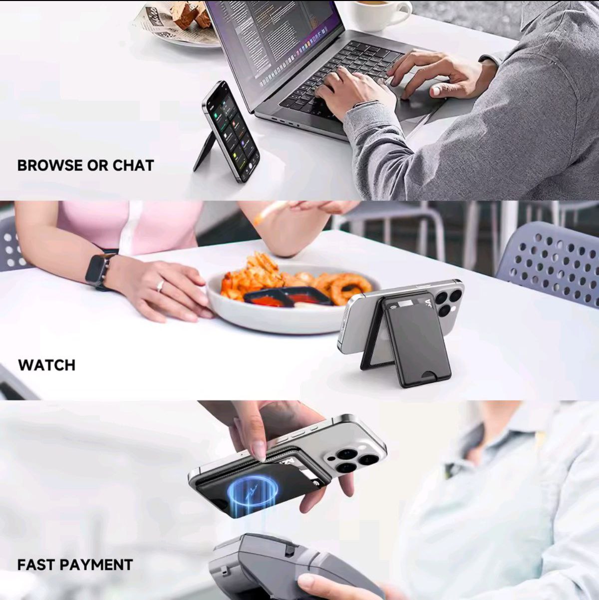 Porte-carte pliable magnétique 3-en-1