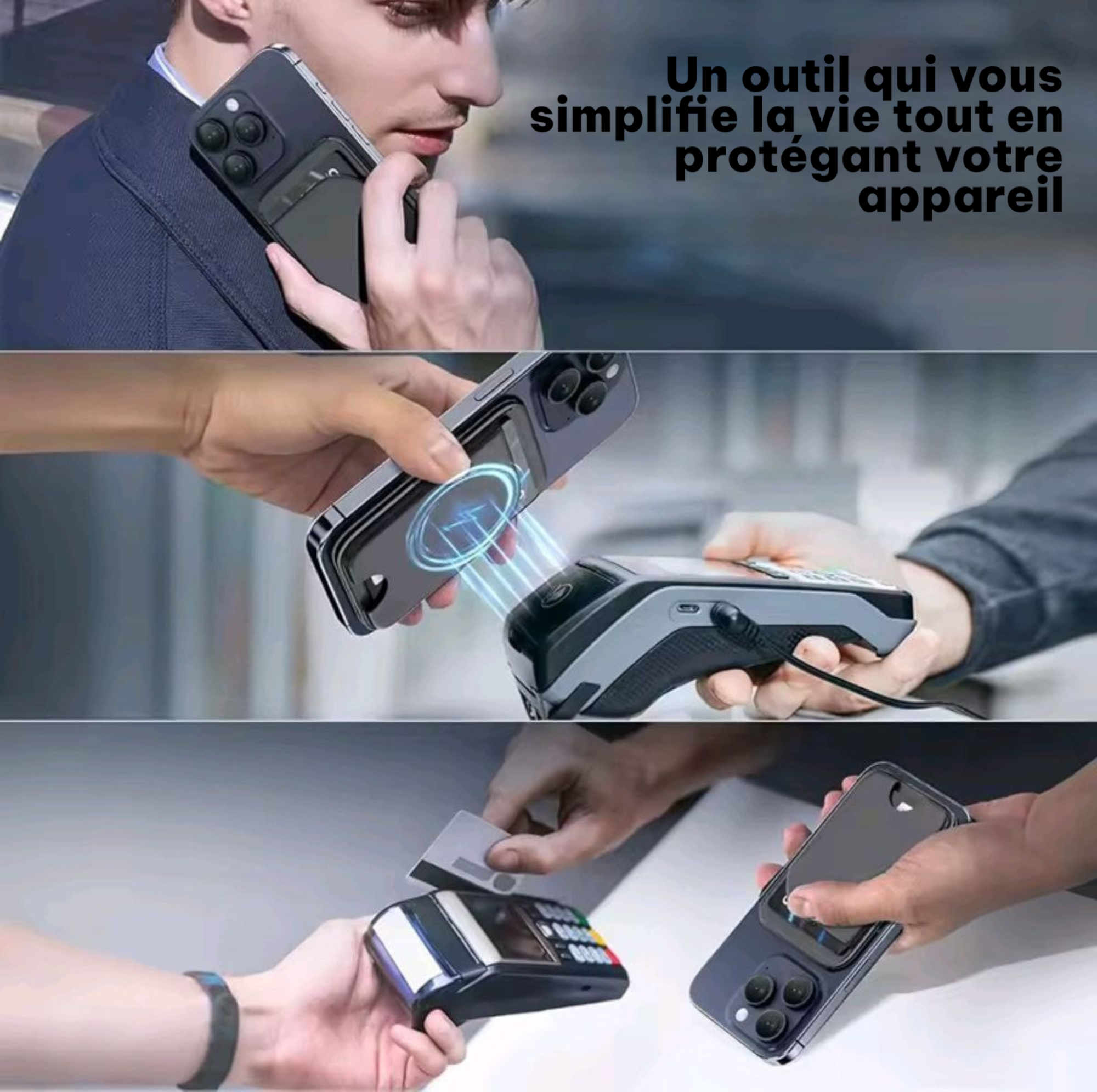 Porte-carte pliable magnétique 3-en-1