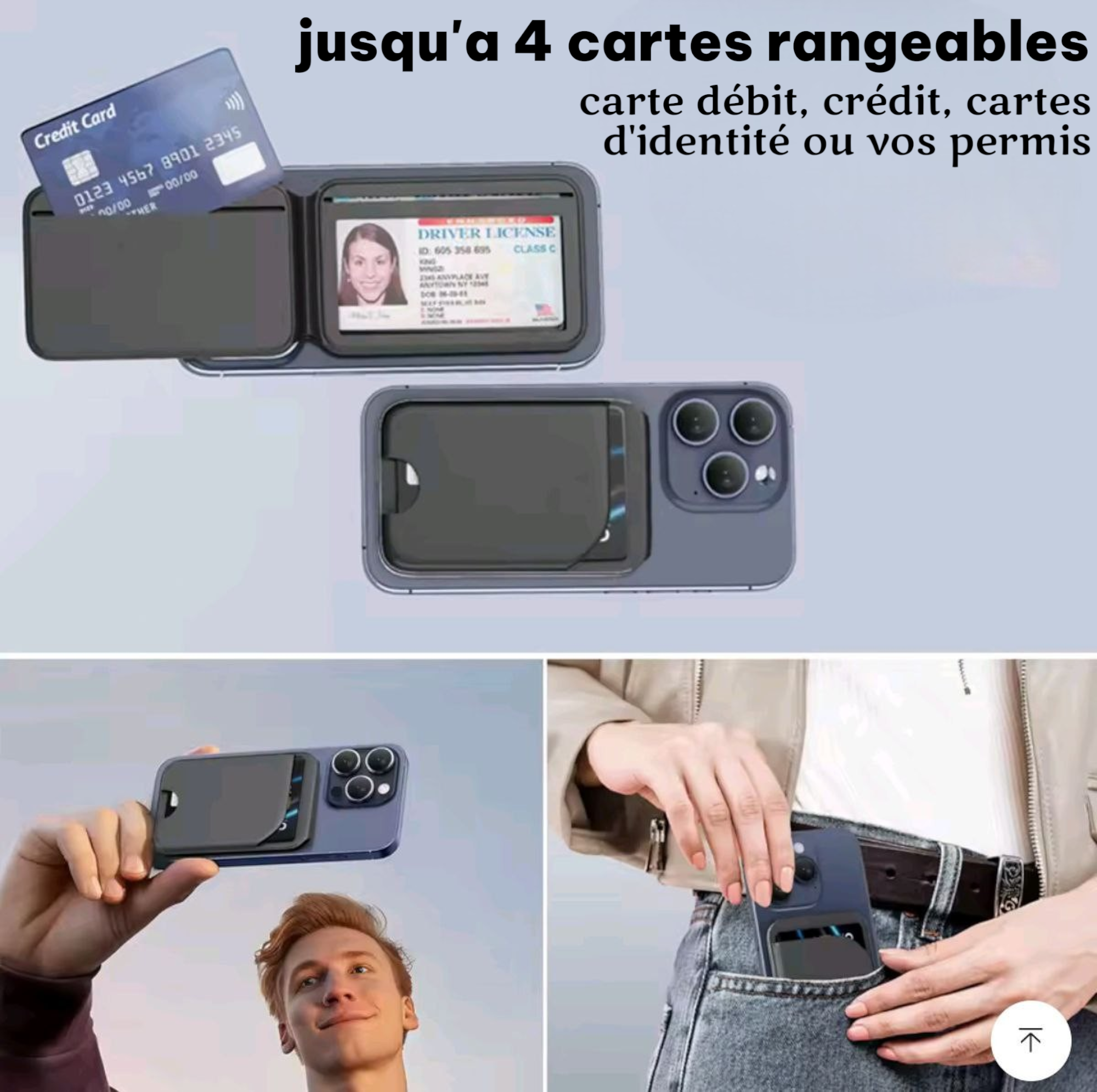 Porte-carte pliable magnétique 3-en-1