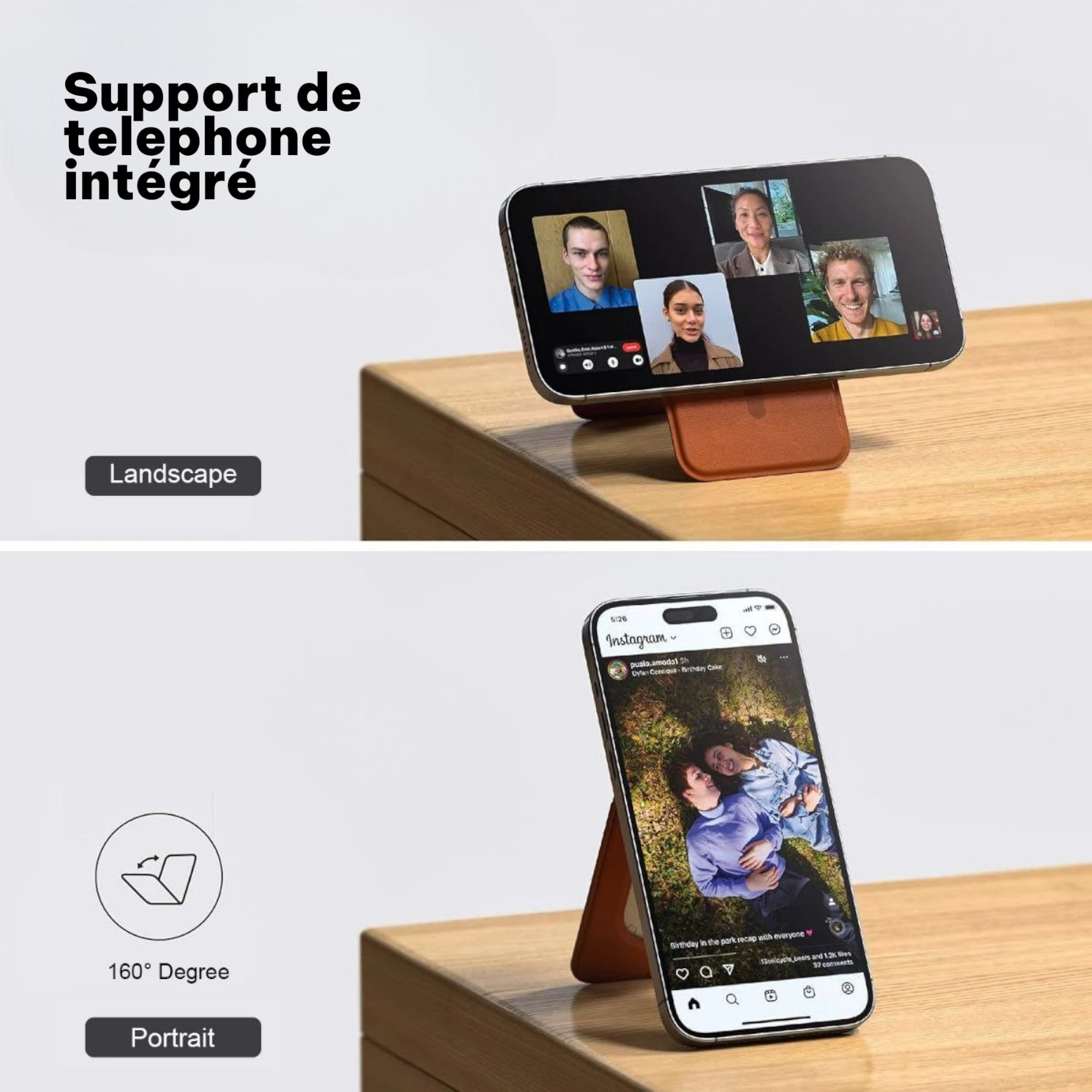 Porte-carte pliable magnétique 3-en-1