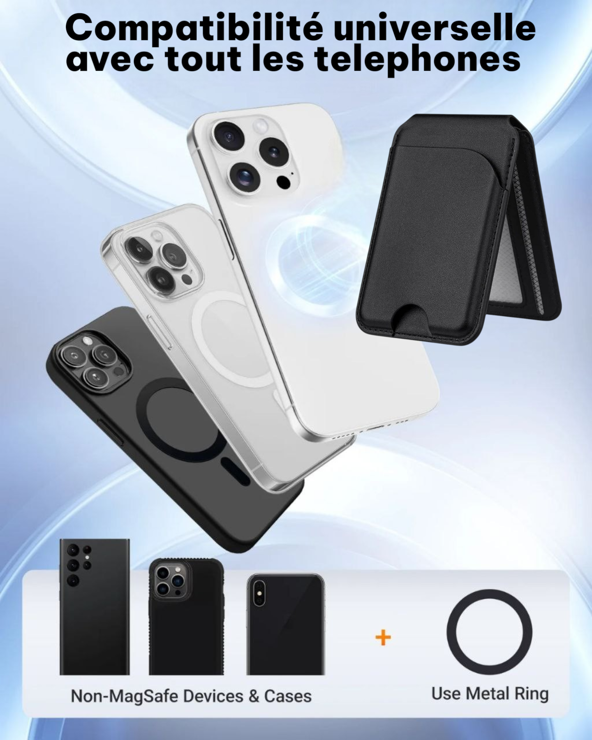 Porte-carte pliable magnétique 3-en-1